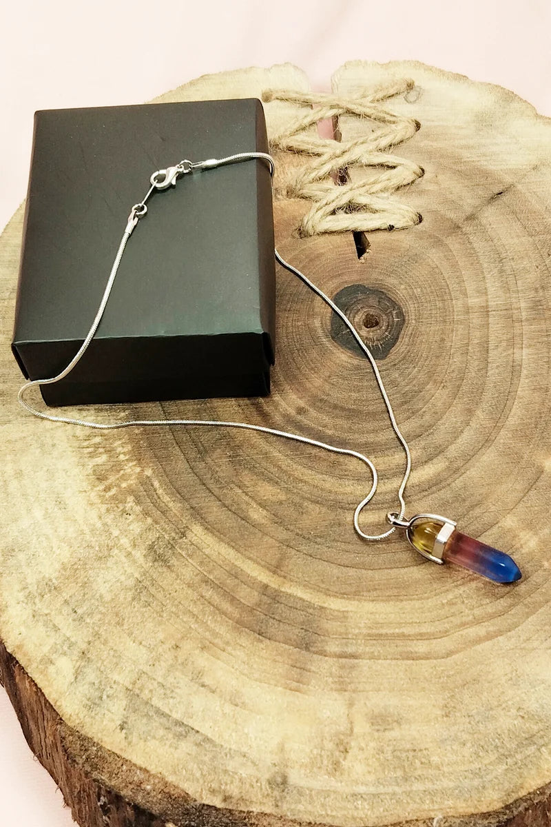 Çakra Doğal Taşı Zincirli El Yapımı Tasarımlı Kolye Uç: 3,5 cm Zincir: 20 cm Kutulu