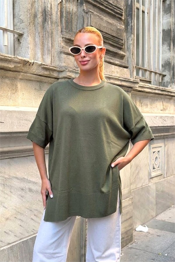 Haki Oversize Triko Bluz