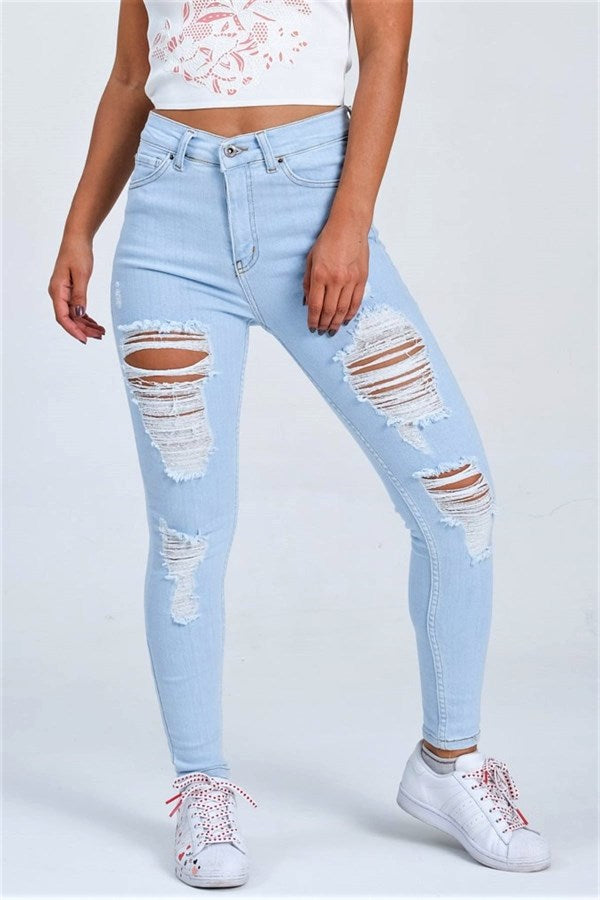 Mavi Yırtık Detaylı Skinny Jeans