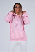 Pembe Kapüşonlu Kanguru Cepli Şardonlu Sweatshirt