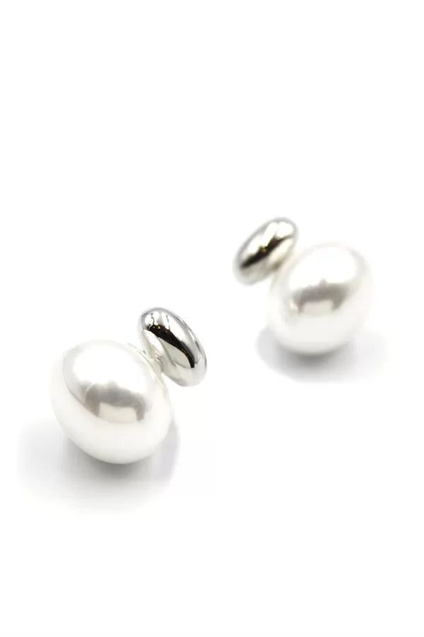 Oval İnci Küpe - Gümüş
