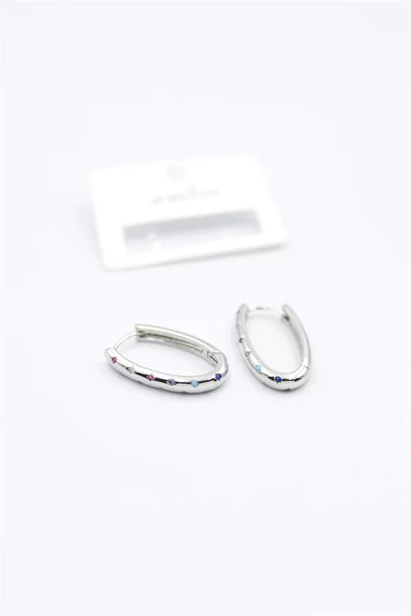 Oval Taşlı Küpe - Gümüş