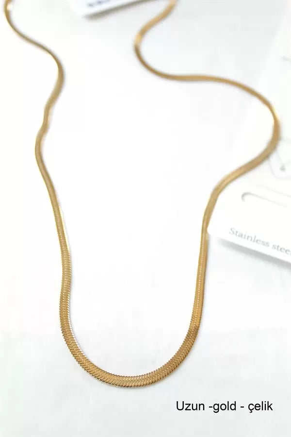 Uzun  İtalyan Çelik  Kolye-60cm - Altın
